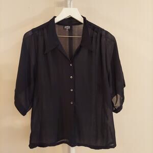 Vtg Sheer Boxy Button Up Shirt Black Medium Goth Whimsigoth Punk Minimal 90s